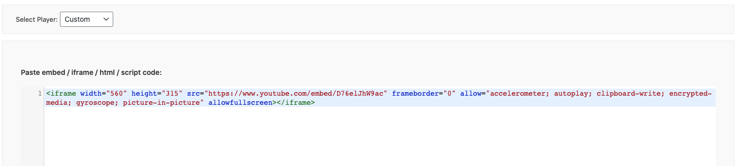Adding Custom Player Video - Embed Code Video Players - WP Video ...
